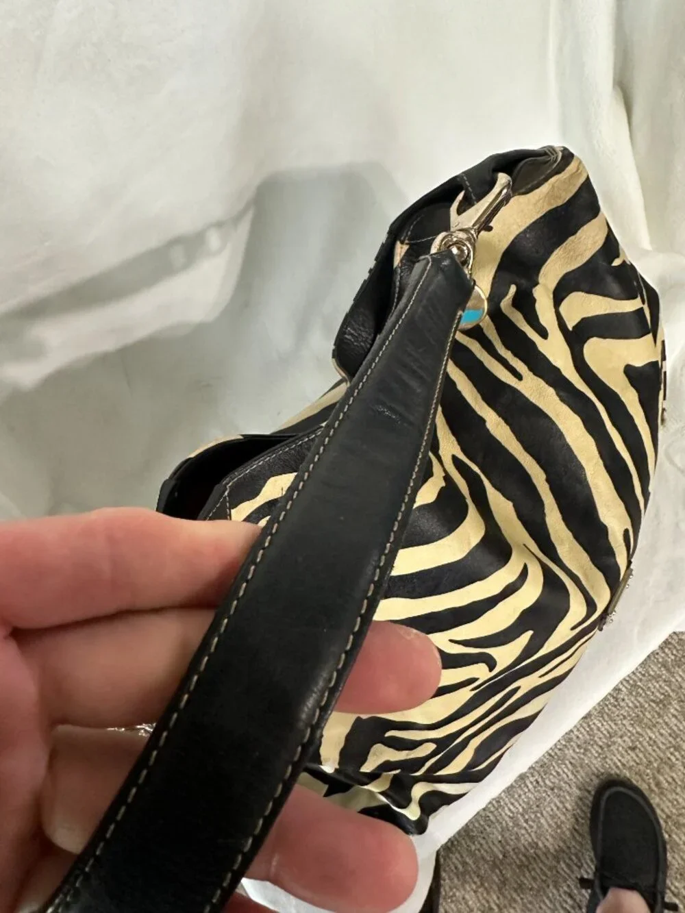 Dooney & Bourke Zebra Print Leather Hobo Bag Large